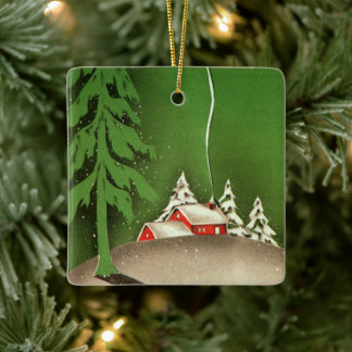 Weihnachten im Vintage-Stil, Haus im Winterwald Sc Keramikornament