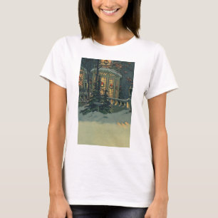 Weihnachten im Vintage-Stil, Haus mit Kränzen in d T-Shirt