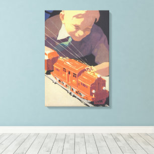 Weihnachten im Vintage-Stil, Junge spielt mit Spie Leinwanddruck