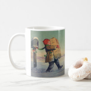 Weihnachten im Vintage-Stil, Kind mit großem Paket Kaffeetasse