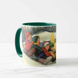 Weihnachten im Vintage-Stil, Kinder beim Schlitten Tasse