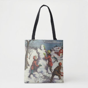 Weihnachten im Vintage-Stil, Kinder beim Schneebal Tasche
