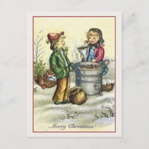 Weihnachten im Vintage-Stil, Kinder mit Kastanien