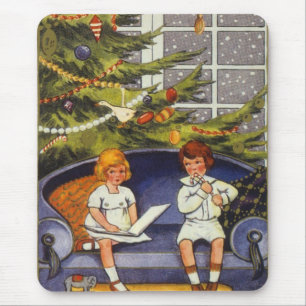 Weihnachten im Vintage-Stil, Kinder sitzen auf ein Mousepad