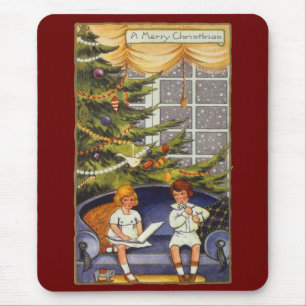 Weihnachten im Vintage-Stil, Kinder sitzen auf ein Mousepad