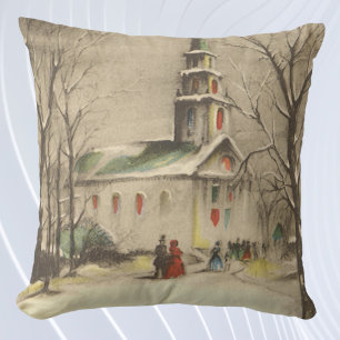 Weihnachten im Vintage-Stil, Kirche in der Winterl Kissen