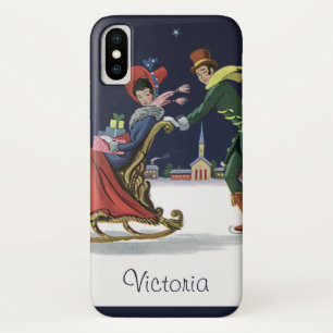 Weihnachten im Vintage-Stil, Liebespaar beim Eisla iPhone X Hülle