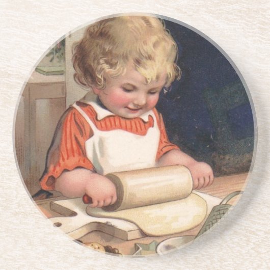 Weihnachten im Vintage-Stil - Mädchen beim Backen Getränkeuntersetzer (Vorne)