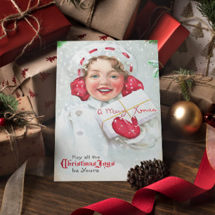 Weihnachten im Vintage-Stil: Mädchen mit Geschenk