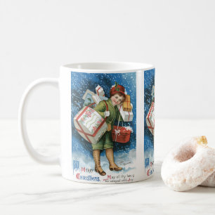 Weihnachten im Vintage-Stil, Mädchen mit Geschenke Kaffeetasse