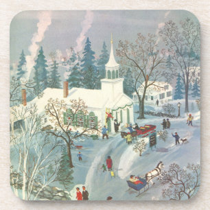 Weihnachten im Vintage-Stil, Menschen auf dem Weg  Getränkeuntersetzer