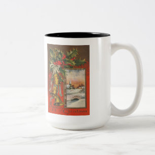 Weihnachten im Vintage-Stil mit Glocken Zweifarbige Tasse