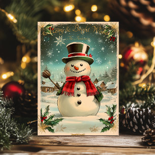 Weihnachten im Vintage-Stil mit Schneemann und fes Einladung