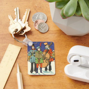 Weihnachten im Vintage-Stil, Musiker beim Singen v Schlüsselanhänger