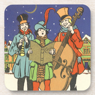 Weihnachten im Vintage-Stil, Musiker beim Singen v Untersetzer