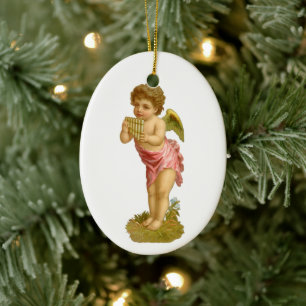 Weihnachten im Vintage-Stil, Musiker-Engel mit Pan Keramik Ornament