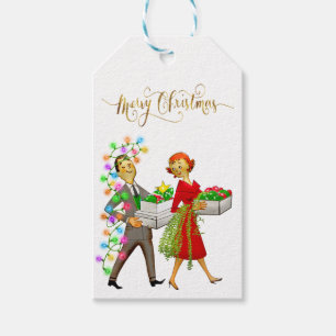 Weihnachten im Vintage-Stil, Paar der 1950er Jahre Geschenkanhänger