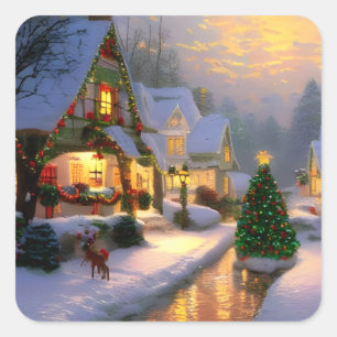Weihnachten im Vintage-Stil Quadratischer Aufkleber