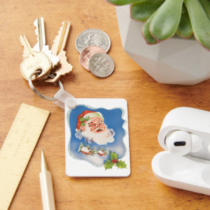 Weihnachten im Vintage-Stil, Retro-froher Santa Cl Schlüsselanhänger