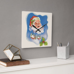 Weihnachten im Vintage-Stil, Retro-fröhlicher Weih Quadratische Wanduhr