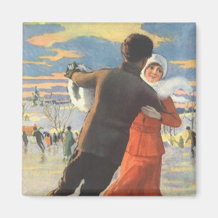 Weihnachten im Vintage-Stil, romantisches Paar bei Magnet
