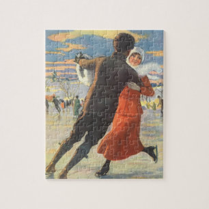 Weihnachten im Vintage-Stil, romantisches Paar bei Puzzle