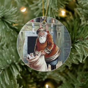 Weihnachten im Vintage-Stil, Sankt Nikolaus am Kam Keramik Ornament