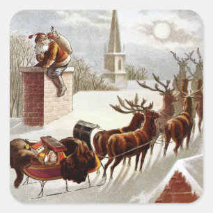 Weihnachten im Vintage-Stil, Sankt Nikolaus auf de Quadratischer Aufkleber