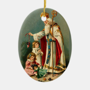 Weihnachten im Vintage-Stil Sankt Nikolaus Keramikornament