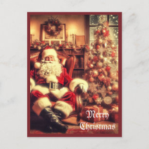 Weihnachten im Vintage-Stil  Santa Claus AI-Kunstp Postkarte
