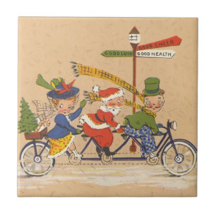 Weihnachten im Vintage-Stil, Santa Claus fährt Fah Fliese