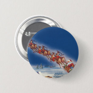 Weihnachten im Vintage-Stil, Santa fliegt mit Schl Button