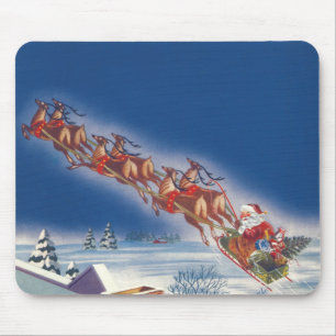 Weihnachten im Vintage-Stil, Santa fliegt mit Schl Mousepad