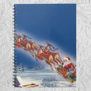 Weihnachten im Vintage-Stil, Santa fliegt mit Schl Notizblock