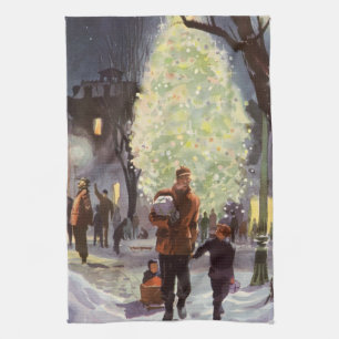 Weihnachten im Vintage-Stil, Vater beim Einkaufen  Geschirrtuch
