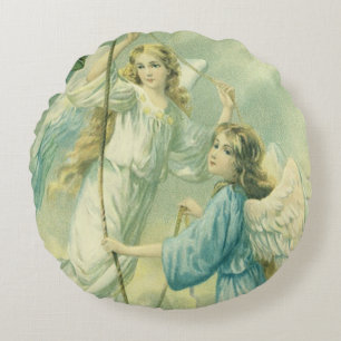 Weihnachten im Vintage-Stil, viktorianische Engel Rundes Kissen