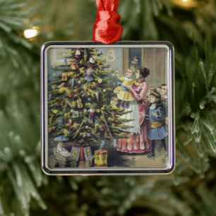 Weihnachten im Vintage-Stil, viktorianische Famili Silbernes Ornament