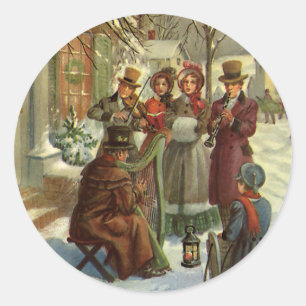 Weihnachten im Vintage-Stil, viktorianische Musike Runder Aufkleber
