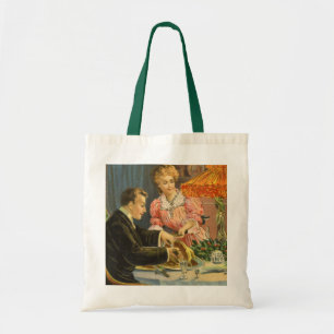 Weihnachten im Vintage-Stil, viktorianisches Famil Tragetasche