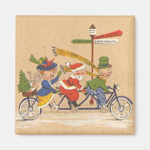 Weihnachten im Vintage-Stil, Weihnachtsmann fährt  Magnet