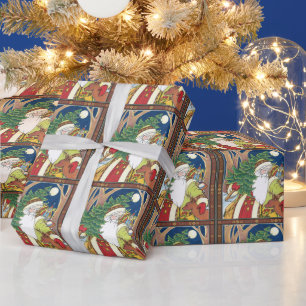 Weihnachten im Vintage-Stil, Weihnachtsmann Hirsch Geschenkpapier
