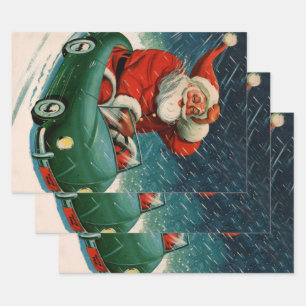 Weihnachten im Vintage-Stil, Weihnachtsmann in ein Geschenkpapier Set