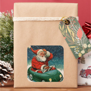 Weihnachten im Vintage-Stil, Weihnachtsmann in ein Quadratischer Aufkleber