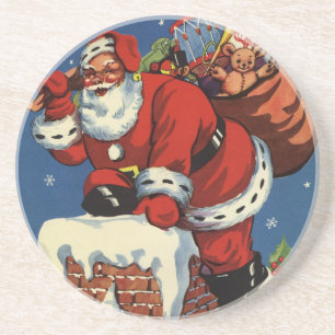 Weihnachten im Vintage-Stil, Weihnachtsmann kommt  Sandstein Untersetzer