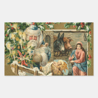 Weihnachten im Vintage-Stil Weihnachtsmann Krippen Rechteckiger Aufkleber
