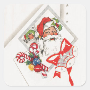 Weihnachten im Vintage-Stil, Weihnachtsmann mit Ca Quadratischer Aufkleber