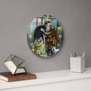 Weihnachten im Vintage-Stil, Weihnachtsmann-Strümp Große Wanduhr