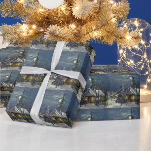 Weihnachten im Vintage-Stil, Winterkirche im Schne Geschenkpapier