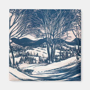 Weihnachten im Vintage-Stil, Winterlandschaft mit  Magnet