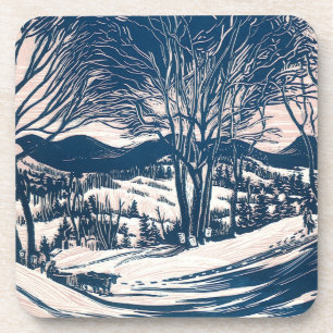 Weihnachten im Vintage-Stil, Winterlandschaft mit  Untersetzer